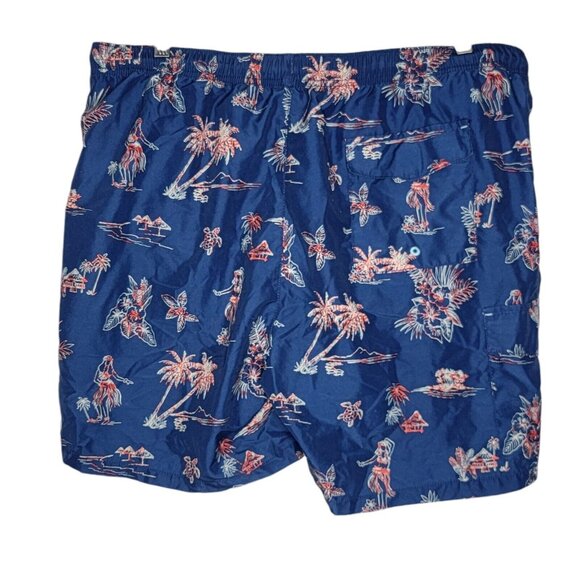 Tommy Bahama XL Navy Blue Mesh Turtle Palm Hula Lined Men's Swim Trunks - Picture 2 of 5